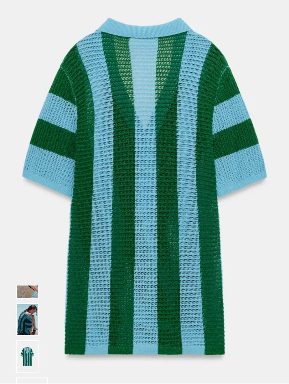 Zara Green and Light Blue Striped Short-Sleeve Knit Cardigan - Picture 5 of 8